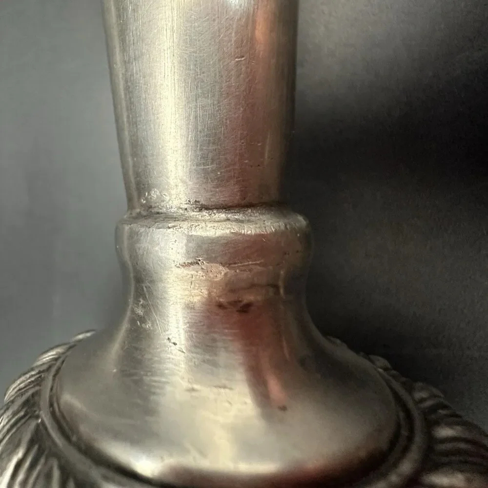 Antique European Pewter Candlestick 11” Heavy Candle Holder Table Centerpiece
